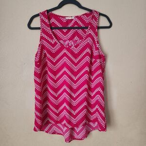 Pleione Womens Pink Chevron Sleeveless High-Low Blouse Size XS Boho Minimalist